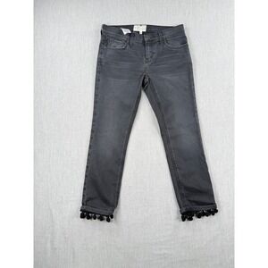Current/Elliott The Cropped Straight Flipped Hem Pompom Jeans Black 26